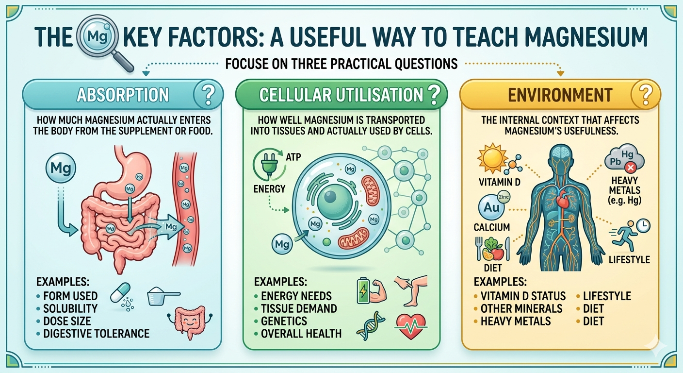 The 3 key factors for teaching magnesium: absorption, cellular utilisation, and environment